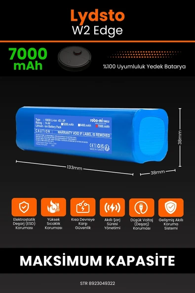 robo-mi Lydsto W2 Edge 7000mAh Robot Süpürge Bataryası - Yüksek Yoğunluklu Li-ion Hücre - 2