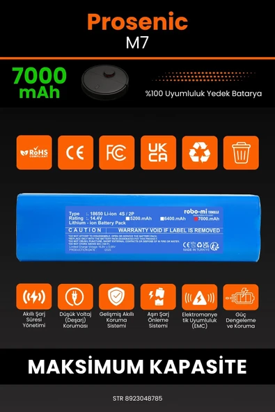 robo-mi Proscenic M7 7000mAh Robot Süpürge Bataryası - Koruma Katmanlı Batarya Teknolojisi - 3