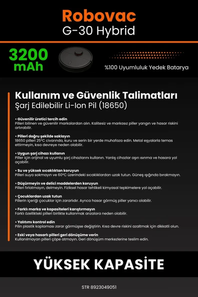 robo-mi Eufy Robovac G30 3200mAh Robot Süpürge Bataryası - Koruma Katmanlı Batarya Teknolojisi - 7