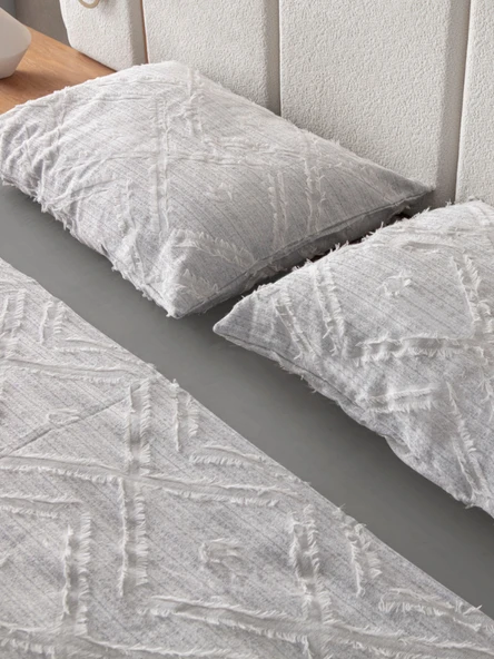 Anna Delux Çift Kişilik Çok Amaçlı Yatak Örtüsü Seti Gri Pamuk Nevresim Takımı Günlük 220x240 - 5