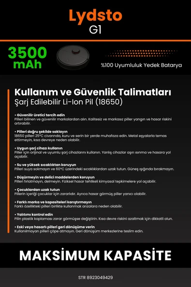 robo-mi Lydsto G1 3500mAh Robot Süpürge Bataryası - Yüksek Yoğunluklu Li-ion Hücre - Resim 7