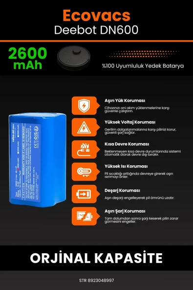 robo-mi Ecovacs Deebot DN600 2600mAh Robot Süpürge Bataryası - Koruma Katmanlı Batarya Teknolojisi - 5