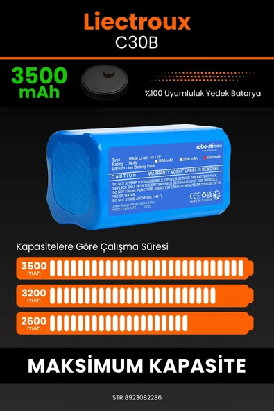 robo-mi Liectroux C30B 3500mAh Robot Süpürge Bataryası - Yüksek Yoğunluklu Li-ion Hücre - 4