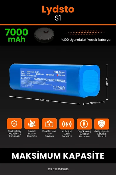 robo-mi Lydsto S1 7000mAh Robot Süpürge Bataryası - Yüksek Yoğunluklu Li-ion Hücre - 2