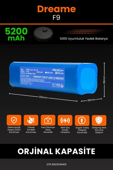 robo-mi Dreame F9 Vacuum Mop 5200mAh Robot Süpürge Bataryası - Yüksek Yoğunluklu Li-ion Hücre - Resim 2