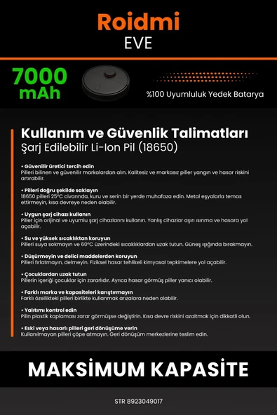 robo-mi Roidmi Eve 7000mAh Robot Süpürge Bataryası - Koruma Katmanlı Batarya Teknolojisi - Resim 7