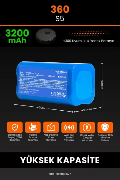 robo-mi 360 S5 3200mAh Robot Süpürge Bataryası - Koruma Katmanlı Batarya Teknolojisi - 2