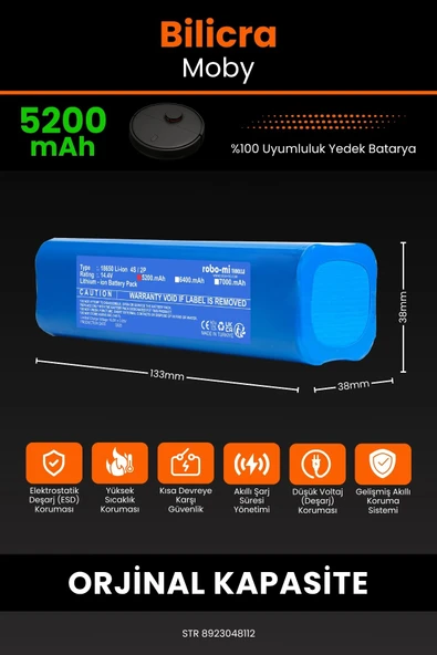 robo-mi Bilicra Moby 5200mAh Robot Süpürge Bataryası - Sertifikalı Güvenlik, Gerçek Kapasite - 2