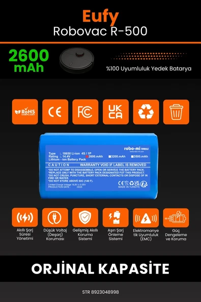 robo-mi Eufy Robovac R500 2600mAh Robot Süpürge Bataryası - Koruma Katmanlı Batarya Teknolojisi - Resim 3