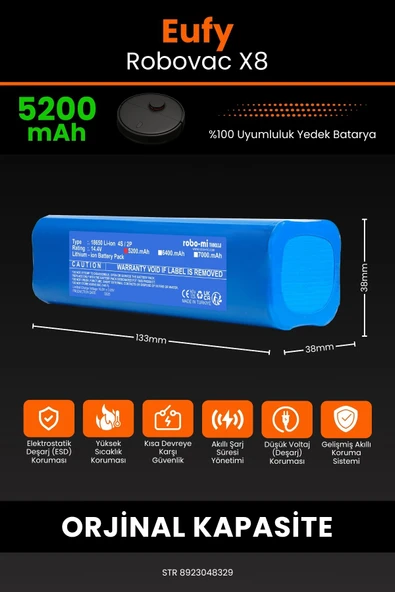 robo-mi Eufy Robovac X8 5200mAh Robot Süpürge Bataryası - Sertifikalı Güvenlik, Gerçek Kapasite - Resim 2