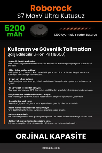 robo-mi Roborock S7 MaxV 5200mAh Robot Süpürge Bataryası - Koruma Katmanlı Batarya Teknolojisi - 7