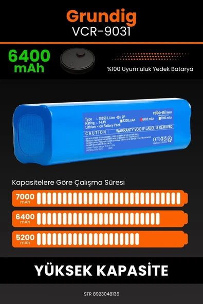 robo-mi Grundig Vcr 9031 6400mAh Robot Süpürge Bataryası - Sertifikalı Güvenlik, Gerçek Kapasite - 4