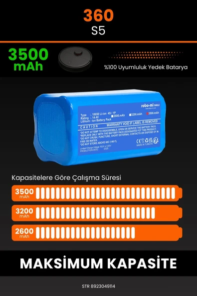 robo-mi 360 S5 3500mAh Robot Süpürge Bataryası - Yüksek Yoğunluklu Li-ion Hücre - Resim 4