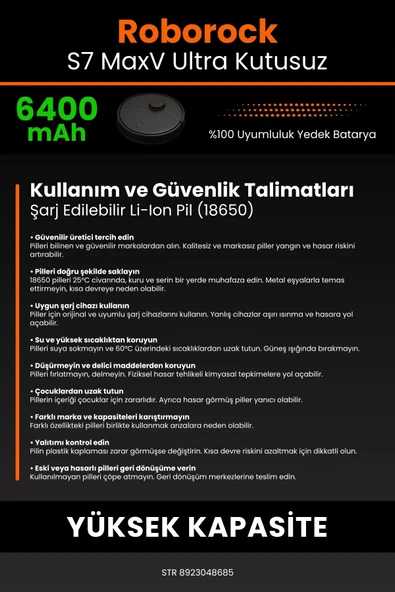robo-mi Roborock S7 MaxV 6400mAh Robot Süpürge Bataryası - Koruma Katmanlı Batarya Teknolojisi - 7