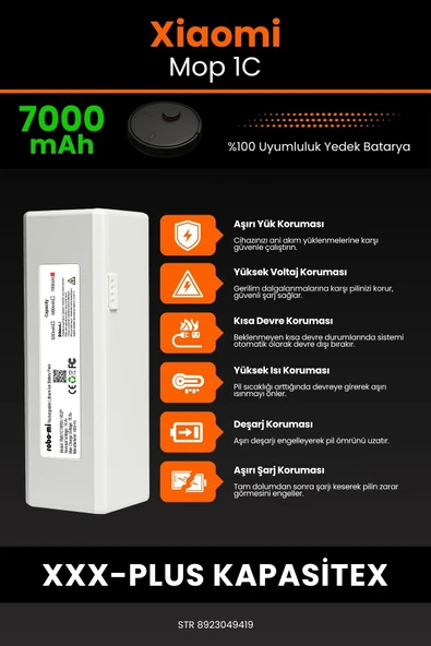 robo-mi Xiaomi Mi Vacuum Mop 1C 7000mAh Robot Süpürge Bataryası - Yüksek Yoğunluklu Li-ion Hücre - 5