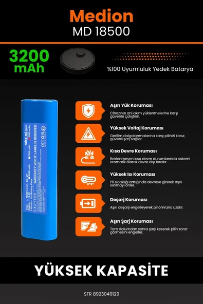 robo-mi Medion MD 18500 3200mAh Robot Süpürge Bataryası - Yüksek Yoğunluklu Li-ion Hücre - Resim 5