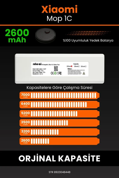robo-mi Xiaomi Mi Vacuum Mop 1C 2600mAh Robot Süpürge Bataryası - Sertifikalı Güvenlik, Gerçek Kapasite - 4