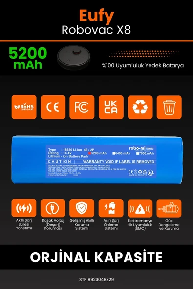 robo-mi Eufy Robovac X8 5200mAh Robot Süpürge Bataryası - Sertifikalı Güvenlik, Gerçek Kapasite - Resim 3