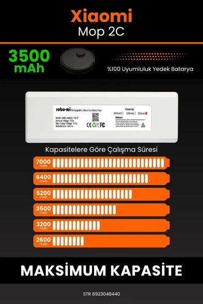 robo-mi Xiaomi Mi Vacuum Mop 2C 3500mAh Robot Süpürge Bataryası - Sertifikalı Güvenlik, Gerçek Kapasite - 4