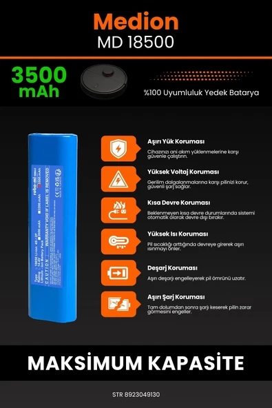 robo-mi Medion MD 18500 3500mAh Robot Süpürge Bataryası - Yüksek Yoğunluklu Li-ion Hücre - 5