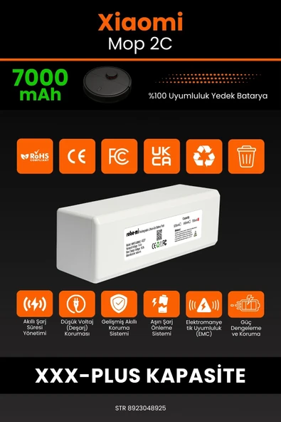 robo-mi Xiaomi Mi Vacuum Mop 2C 7000mAh Robot Süpürge Bataryası - Koruma Katmanlı Batarya Teknolojisi - 3