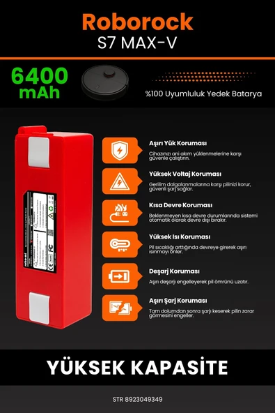 robo-mi Roborock S7 MaxV 6400mAh Robot Süpürge Bataryası - Yüksek Yoğunluklu Li-ion Hücre - 5