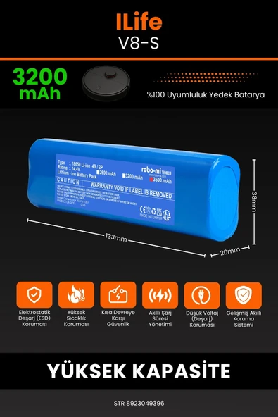robo-mi İlife V8S 3200mAh Robot Süpürge Bataryası - Yüksek Yoğunluklu Li-ion Hücre - Resim 2