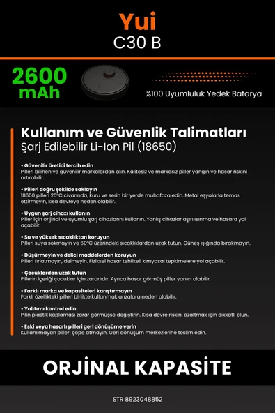 robo-mi Yui C30B 2600mAh Robot Süpürge Bataryası - Koruma Katmanlı Batarya Teknolojisi - 7