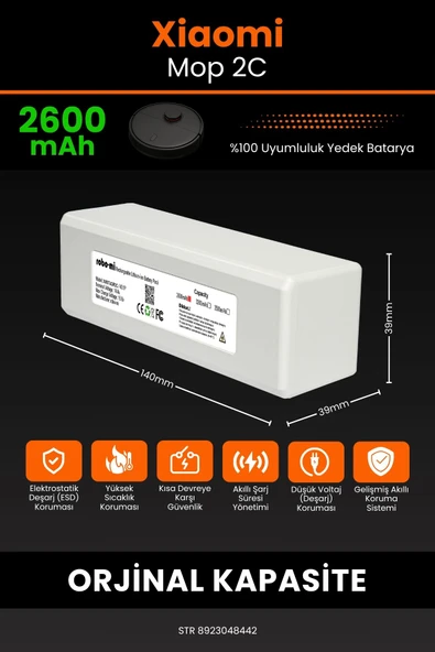 robo-mi Xiaomi Mi Vacuum Mop 2C 2600mAh Robot Süpürge Bataryası - Sertifikalı Güvenlik, Gerçek Kapasite - Resim 2