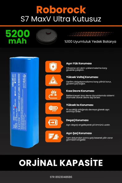robo-mi Roborock S7 MaxV 5200mAh Robot Süpürge Bataryası - Koruma Katmanlı Batarya Teknolojisi - 5