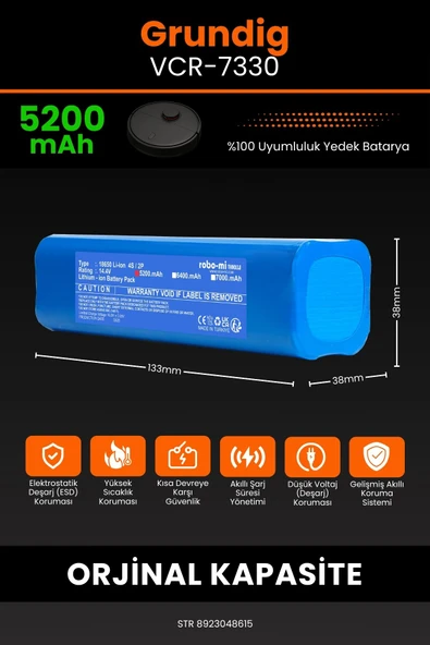 robo-mi Grundig Vcr 7330 5200mAh Robot Süpürge Bataryası - Koruma Katmanlı Batarya Teknolojisi - Resim 2