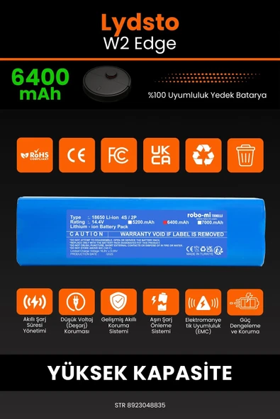 robo-mi Lydsto W2 Edge 6400mAh Robot Süpürge Bataryası - Koruma Katmanlı Batarya Teknolojisi - Resim 3