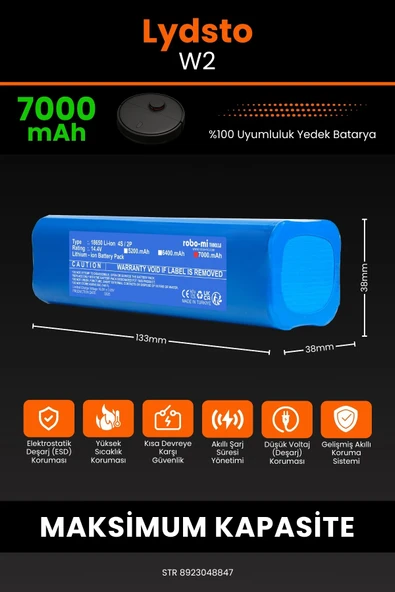 robo-mi Lydsto W2 7000mAh Robot Süpürge Bataryası - Koruma Katmanlı Batarya Teknolojisi - 2
