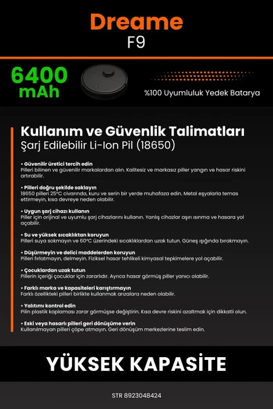 robo-mi Dreame F9 Vacuum Mop 6400mAh Robot Süpürge Bataryası - Sertifikalı Güvenlik, Gerçek Kapasite - Resim 7