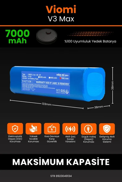 robo-mi Viomi V3 Max 7000mAh Robot Süpürge Bataryası - Yüksek Yoğunluklu Li-ion Hücre - Resim 2