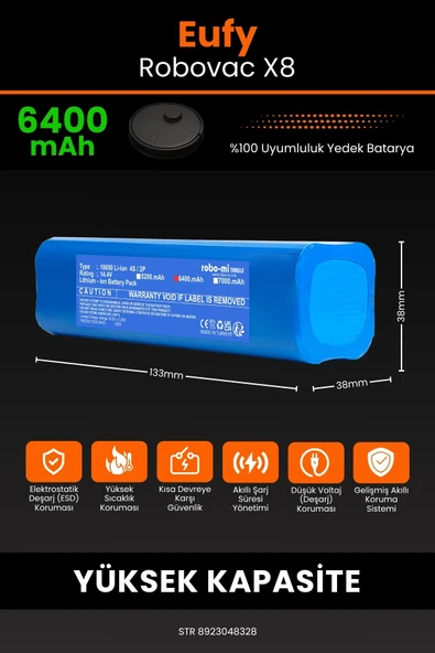 robo-mi Eufy Robovac X8 6400mAh Robot Süpürge Bataryası - Sertifikalı Güvenlik, Gerçek Kapasite - Resim 2