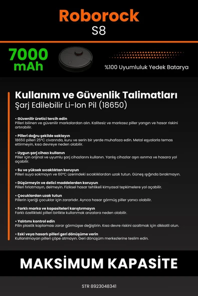robo-mi Roborock S8 7000mAh Robot Süpürge Bataryası - Sertifikalı Güvenlik, Gerçek Kapasite - Resim 7