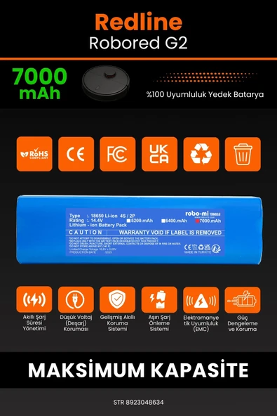robo-mi Redline Robored G2 7000mAh Robot Süpürge Bataryası - Koruma Katmanlı Batarya Teknolojisi - 3