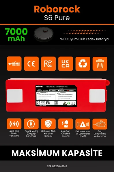 robo-mi Roborock S6 Pure 7000mAh Robot Süpürge Bataryası - Koruma Katmanlı Batarya Teknolojisi - Resim 3