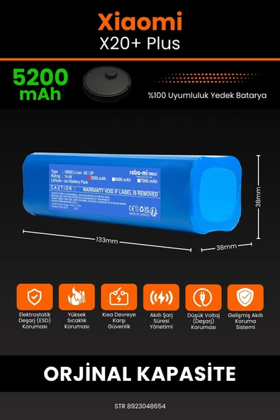 robo-mi Xiaomi Robot Vacuum X20+ Plus 5200mAh Robot Süpürge Bataryası - Koruma Katmanlı Batarya Teknolojisi - 2