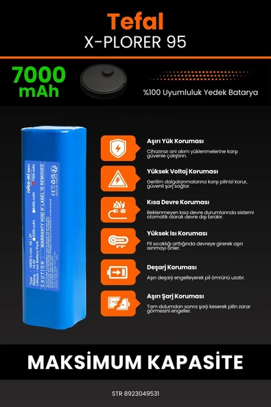 robo-mi Tefal X-Plorer 95 7000mAh Robot Süpürge Bataryası - Yüksek Yoğunluklu Li-ion Hücre - 5