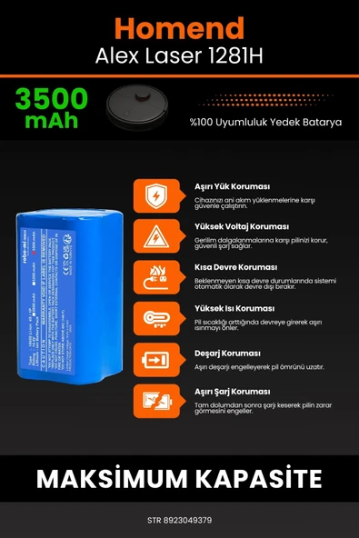 robo-mi Homend Alex Laser 1281h 3500mAh Robot Süpürge Bataryası - Yüksek Yoğunluklu Li-ion Hücre - 5
