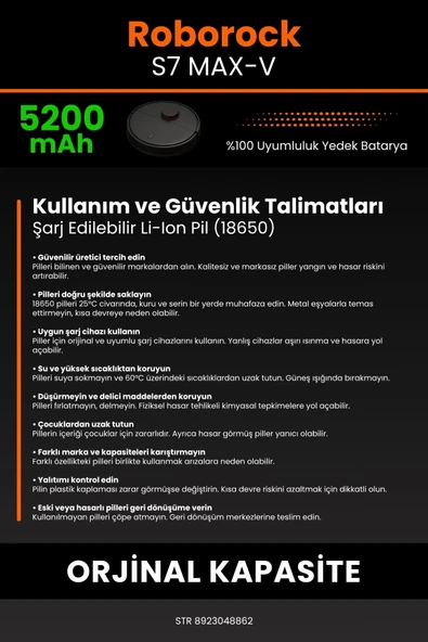 robo-mi Roborock S7 MaxV 5200mAh Robot Süpürge Bataryası - Koruma Katmanlı Batarya Teknolojisi - 7