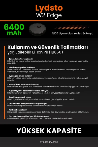 robo-mi Lydsto W2 Edge 6400mAh Robot Süpürge Bataryası - Koruma Katmanlı Batarya Teknolojisi - Resim 7