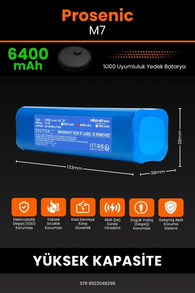robo-mi Proscenic M7 6400mAh Robot Süpürge Bataryası - Sertifikalı Güvenlik, Gerçek Kapasite - 2