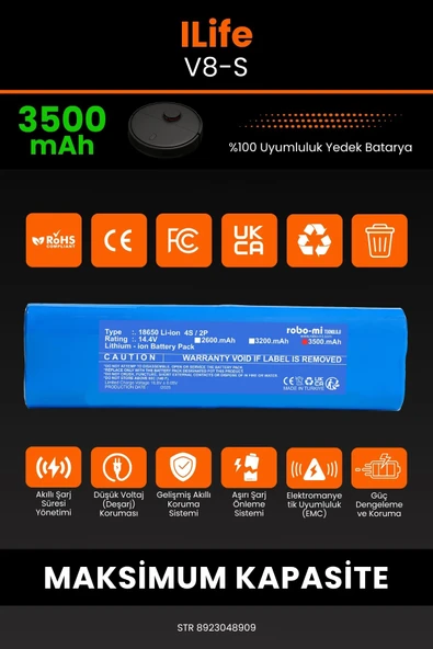 robo-mi İlife V8S 3500mAh Robot Süpürge Bataryası - Koruma Katmanlı Batarya Teknolojisi - Resim 3