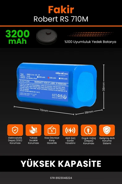 robo-mi Fakir Robert II RS 710 3200mAh Robot Süpürge Bataryası - Sertifikalı Güvenlik, Gerçek Kapasite - Resim 2