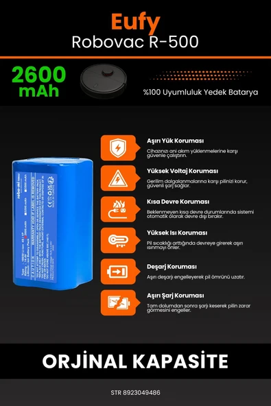 robo-mi Eufy Robovac R500 2600mAh Robot Süpürge Bataryası - Yüksek Yoğunluklu Li-ion Hücre - 5