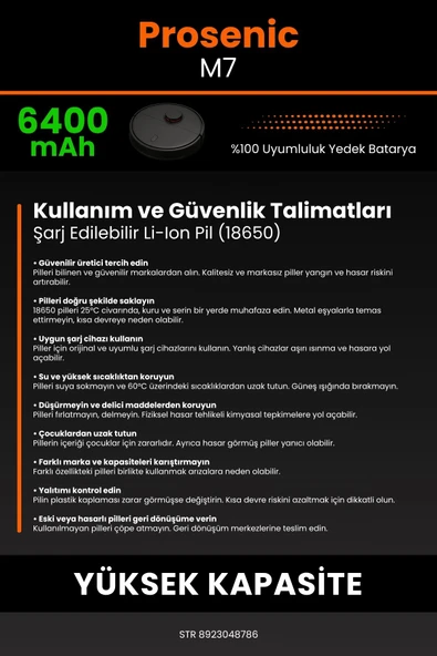robo-mi Proscenic M7 6400mAh Robot Süpürge Bataryası - Koruma Katmanlı Batarya Teknolojisi - 7