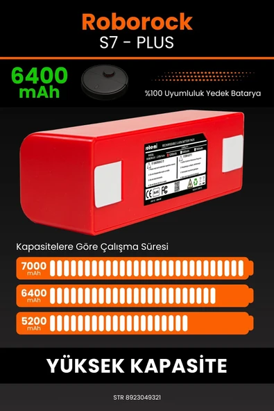 robo-mi Roborock S7 Plus 6400mAh Robot Süpürge Bataryası - Yüksek Yoğunluklu Li-ion Hücre - 4
